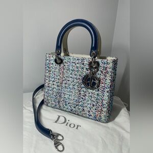 Christian Dior Tweed Medium Lady Dior Top Handle w/ Strap